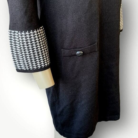 Jessica Howard Cowl Neck 3/4 Sleeves Knit Sweater Dress Size M Black Houndstooth - Picture 8 of 14